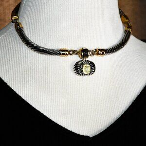 Stocko Vintage Silver & Gold Twisted Rope LightGreen Pendant Snap Clasp Necklace